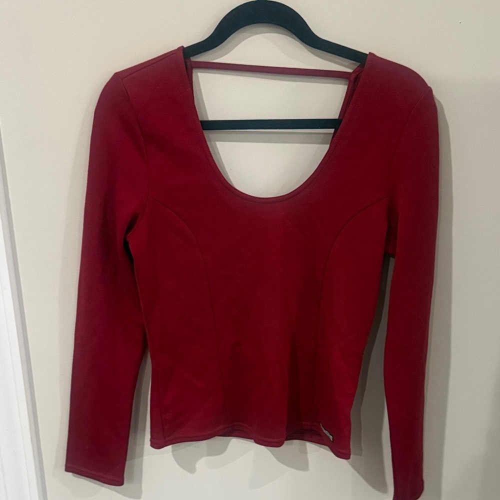Hudson Scoop Neck, Open Back, Long Sleeve Top - Red